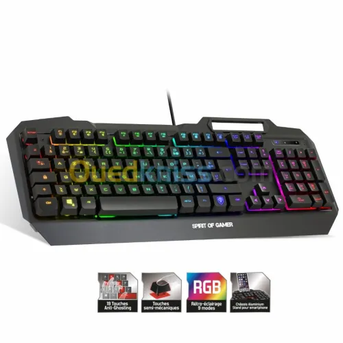 Clavier Gamer Semi-Mécanique Multimedia Support Smartphone Rgb Usb Elite-K40 SPIRIT OF GAMER