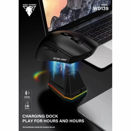 Souris Gaming Sans Fil 2 en 1 Bluetooth & 2.4 GHz 6D Rechargeable de 300mAh 1600 Dpi RGB WD139 JEDEL