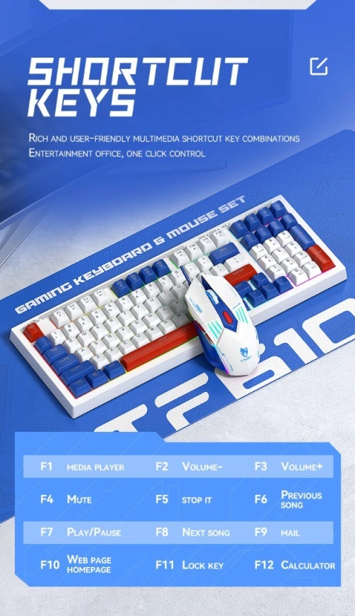 Pack Gaming 2 en 1 - Clavier 98 Touches + Souris Haute Précision 6 Boutons 3600 DPI TF610 T-Wolf