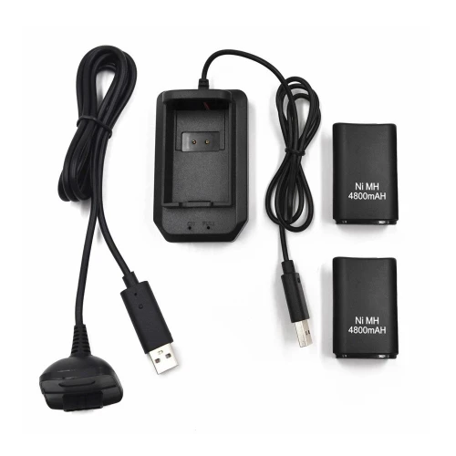 Kit Double Batteries 4800 Mah + Chargeur + Cable Usb Pour Manette X-Box 360