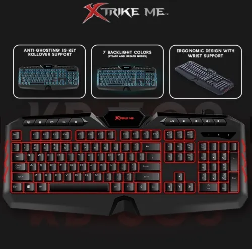 Clavier Gaming Membrane USB Multimédia Anti-Ghosting Rétro-Éclairage RGB QWERTY GK-509 Xtrike Me