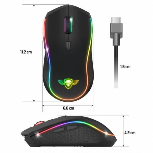 Souris Gamer Sans Fil 2.4GHz Capteur 4200 Dpi 6 Programmable Bouton RGB PRO-M9 Spirit Of Gamer