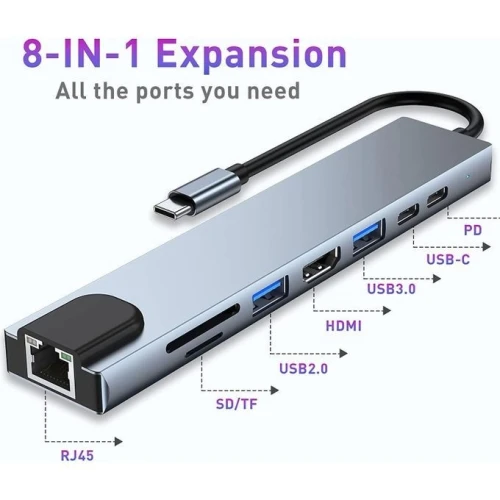 Adaptateur USB Type-C 8 EN 1 USB Type-C to HDTV Multifonction
