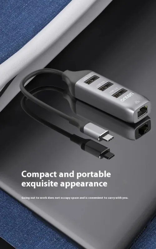Adaptateur USB Type-C 4 en 1 Port RJ45 Réseau Ethernet Gigabit & Hub 3x USB 3.0 OTN-95118R ONTEN