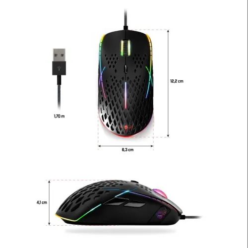 Souris USB Gaming Ambidextre RGB 12400 DPI Max - 1000Hz 8 Boutons XPERT-M100 Spirit Of Gamer