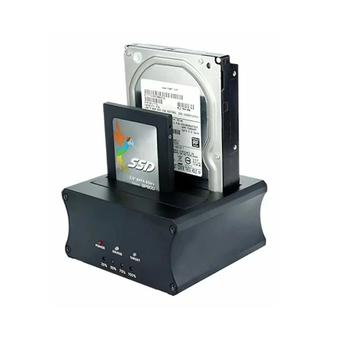 Station d'Accueil Double HDD SATA 2,5/3,5 Pouces, USB 3.0, Clonage Offline, Boîtier d'Aluminium 