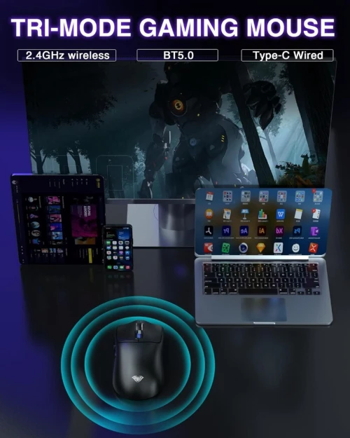 Souris Gaming Professionnel Tri-mode BT 5.0, 2.4G, Filaire jusqu'à 10000DPI Rechargeable SC580 AULA