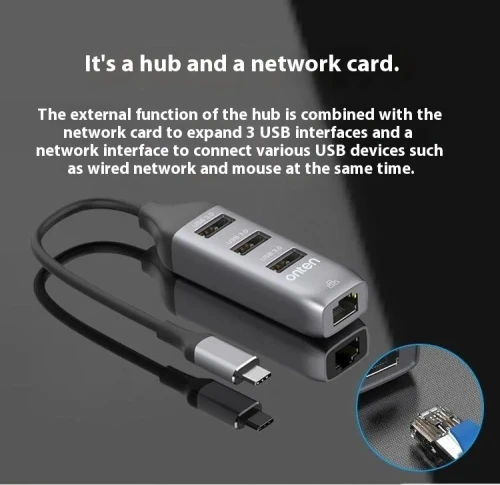 Adaptateur USB Type-C 4 en 1 Port RJ45 Réseau Ethernet Gigabit & Hub 3x USB 3.0 OTN-95118R ONTEN