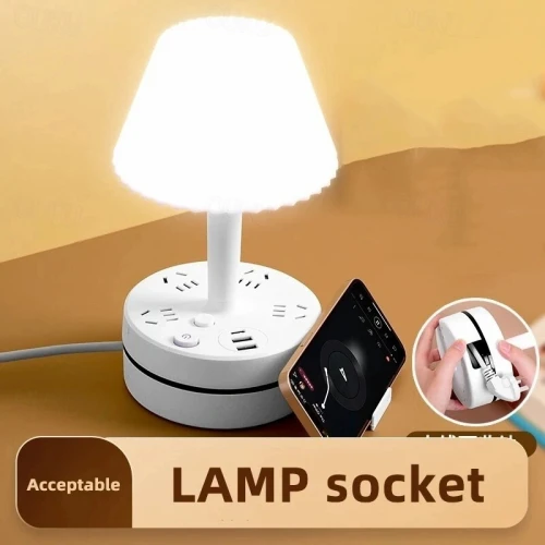Lampe Veilleuse pour Chevet & Bureau avec Prises Secteur et Ports USB, Câble Secteur à 3.8m