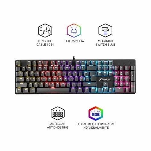 Clavier Gaming Mécanique Multimédia Anti-Ghosting Rétro-Éclairage USB QWERTY GK-915 Xtrike Me