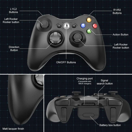 Manette Gaming Sans Fil 2.4 GHz Double Vibration Multi-Plateforme (récepteur inclus)