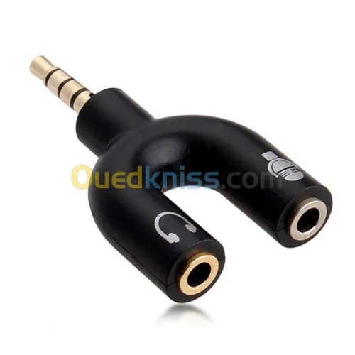 Adaptateur Splitter Jack 3.5mm (M) vers 2 Jack 3.5 (F) Audio + Microphone