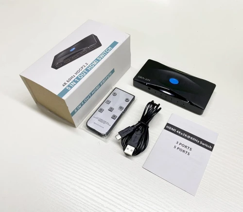 Switch (Commutateur) HDMI 5 Entrées vers 1 Sortie 4K 60 Hz avec télécommande IR MT-HD0501