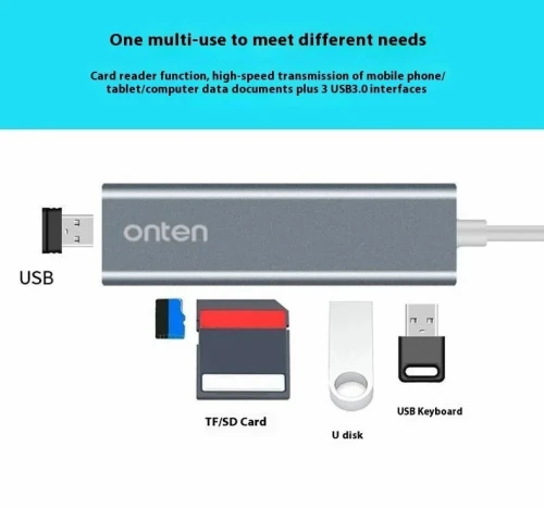 Hub USB Type-C 5 en 1 3*USB 3.0 & Lecteur de carte SD TF en alliage d'aluminium OTN-9597 ONTEN