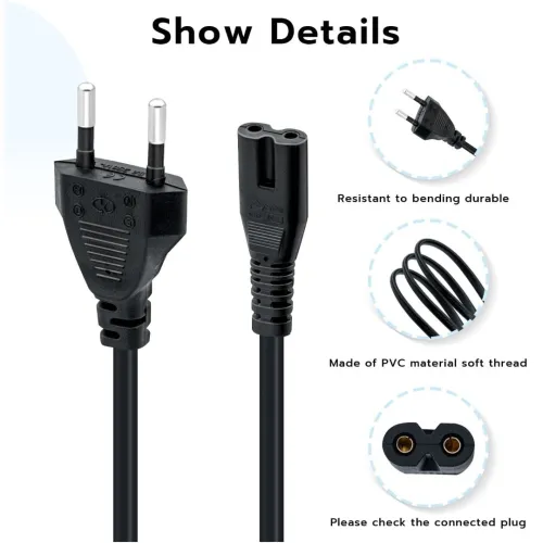 Cable d'Alimentation 2x1mm2 1.5m Format Secteur Bi-polaire