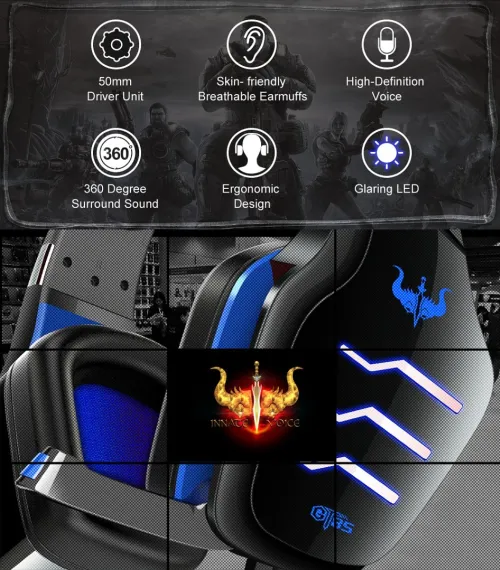 Casque Gaming avec Microphone Anti-bruit pour PC USB + 2 JACK 3.5 GT85 OVLENG