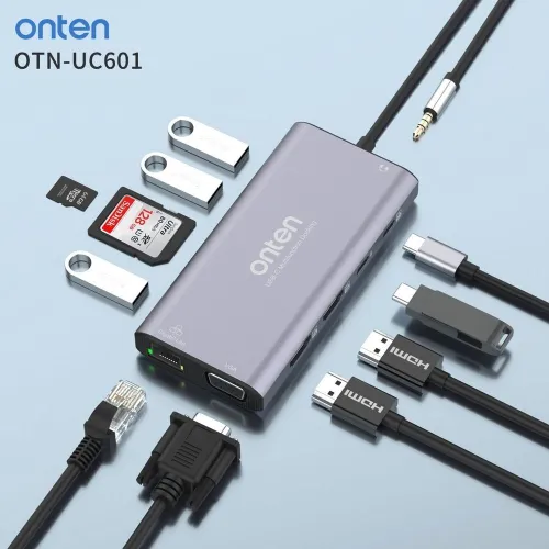 Station d'Accueil USB-C 12-en-1 Vidéo 4K, Recharge 100W, Réseau Gigabit et Plus OTN-UC601 ONTEN