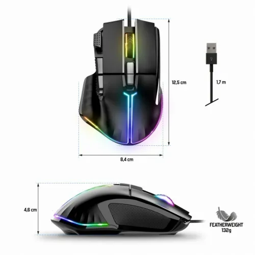 Souris USB Gamer Capteur optique 12800 dpi - 8 boutons programmables RGB PRO-M5 Spirit Of Gamer