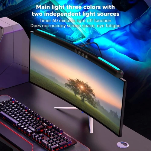 Barre Lumineuse Pour Ecran D'ordinateur, Barre Lumineuse Incurvée Avec 7 Couleurs RGB