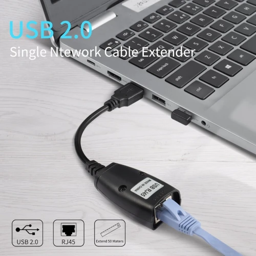 Hub d'Extension USB 2.0 4 Ports Par RJ45 CAT5 / CAT5E / CAT6 RJ45 vers USB 2.0 Jusqu'à 50M