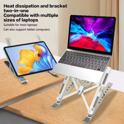 Refroidisseur Laptop & Tablette Réglable en 7 niveaux en d'Aluminium avec Ventilateur Détachable 