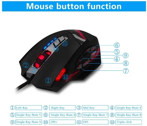 Souris Gaming Professional USB Sans Fil 4000 DPI Réglable 12 Boutons C-12 ZELOTES