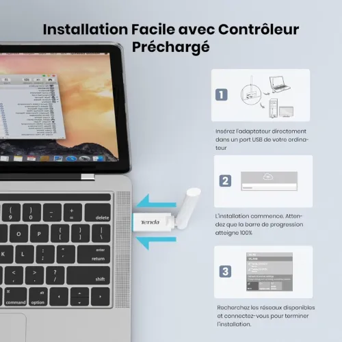 Adaptateur USB Sans fil à Gain élevé U2 v5.0 AX300 Wi-Fi 6 U2 Tenda