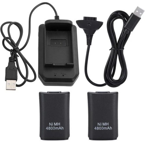 Kit Double Batteries 4800 Mah + Chargeur + Cable Usb Pour Manette X-Box 360