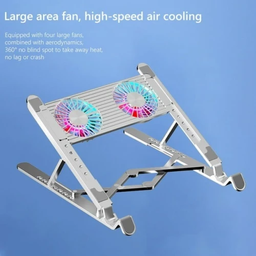 Support & Refroidisseur En Alliage d'Aluminium avec 2 ventilateurs Pliable & Réglable pour Laptop