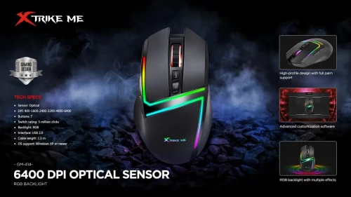 Souris Gaming Optique Filaire USB Rétro-Éclairage 7 Boutons RGB,Programmable, GM-414 XTRIKE ME