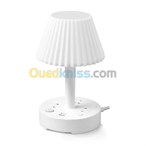 Lampe Veilleuse pour Chevet & Bureau avec Prises Secteur et Ports USB, Câble Secteur à 1.8m 