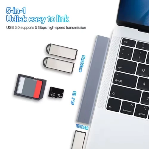 Hub USB Type-C 5 en 1, 1 x USB 3.0 + 2 x USB 2.0 + SD + TF Transmission 5Gbps Multiplateformes