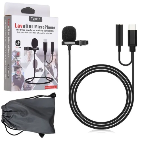 Microphone Cravate Anti-Bruit USB Type-C + Entrée Aux Jack 3.5mm 1.5M JH-042-A LAVALIER 