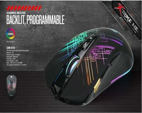 Souris Gaming Optique Filaire USB Rétro-Éclairage 7 Boutons RGB, Programmable, GM-510 XTRIKE ME
