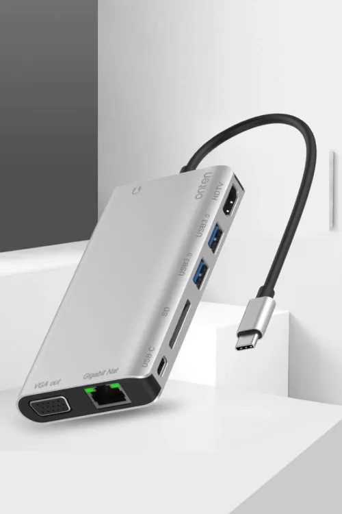 Station d'Accueil Multifonction 8-en-1- USB-C, Vidéo HDMI+VGA 4K,  Réseau Gigabit, OTN-9591B ONTEN