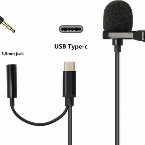 Microphone Cravate Anti-Bruit USB Type-C + Entrée Aux Jack 3.5mm 1.5M JH-042-A LAVALIER 