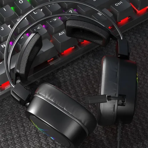 Casque Gaming eSports USB 7.1 Virtual Surround Sound RGB avec Microphone Anti-Bruit Flexible TZ-2206