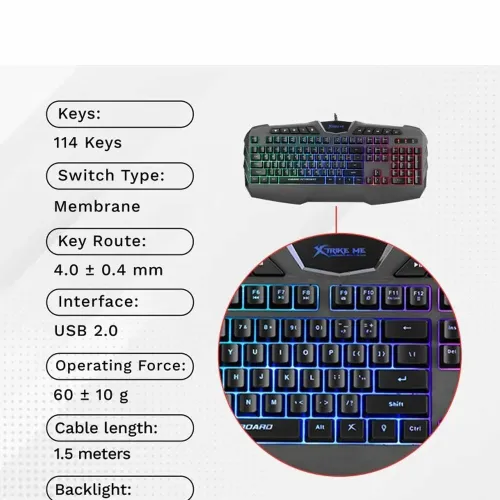 Pack 2 en 1 : Clavier Gaming Multimédia & Souris Gaming USB Filaire MK-880KIT XTRIKE ME
