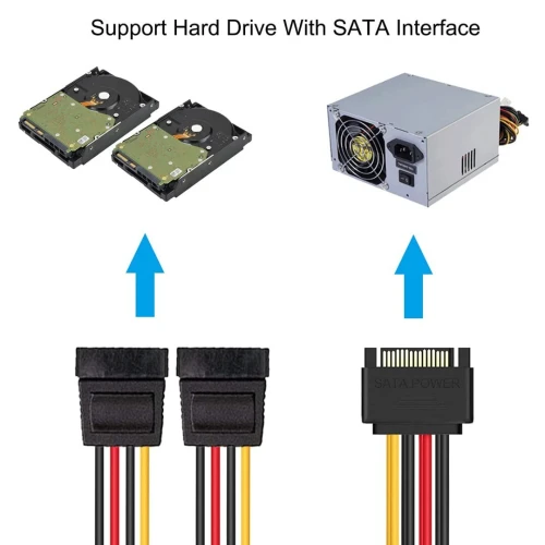 Adaptateur Câble Répartiteur d'Alimentation SATA en Y - 1 SATA Mâle vers 2 SATA Femelles, 20 cm