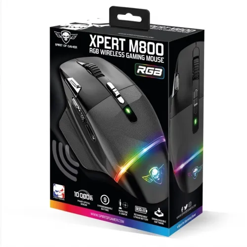 Souris Sans Fil pour Gamer 10000 Dpi 9 Boutons Programmables RGB Xpert-M800 Spirit Of Gamer