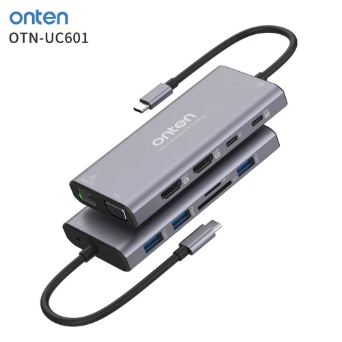 Station d'Accueil USB-C 12-en-1 Vidéo 4K, Recharge 100W, Réseau Gigabit et Plus OTN-UC601 ONTEN