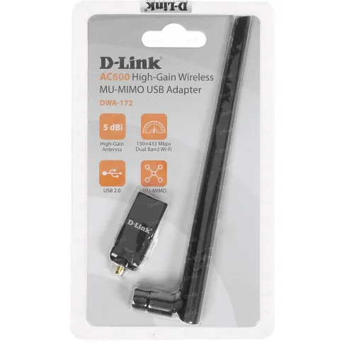 Adaptateur USB 2.0 Wi-Fi AC600 Dual-Band Gain Élevé MU-MIMO DWA-172 D-Link
