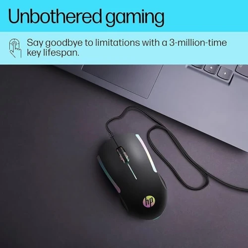 HP M160 Souris optique Gaming filaire USB avec rétro éclairage LED, 1000 DPI, 3 boutons