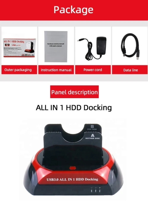 Station d'Accueil Double Disques Durs SATA 2,5" et 3,5" Port USB 3.0 Modèle: 576U3