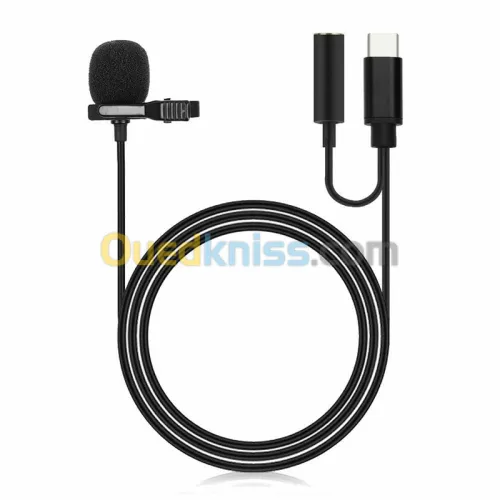 Microphone Cravate Anti-Bruit USB Type-C + Entrée Aux Jack 3.5mm 1.5M JH-042-A LAVALIER 