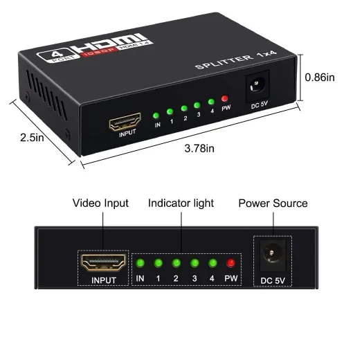 Splitter Répartiteur HDMI 1 Entrée 4 Sorties 1080P & 3D Version 1.4