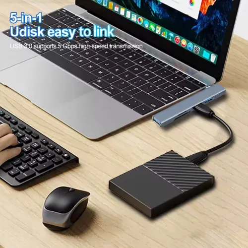 Hub USB 3.0 5 en 1, 1 x USB 3.0 + 2 x USB 2.0 + SD + TF Transmission 5Gbps Multiplateformes