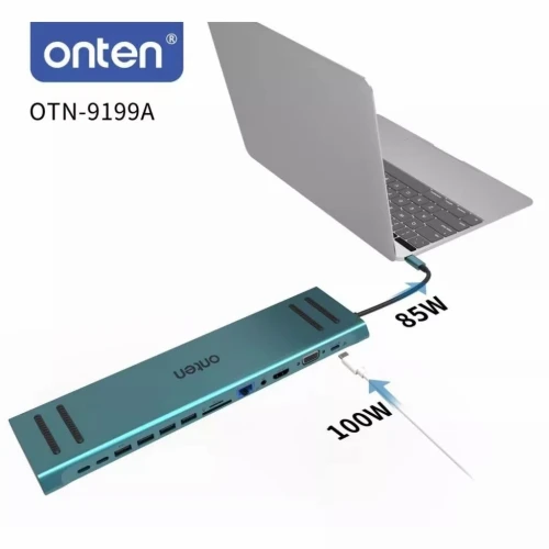 Station d'Accueil USB-C 13-en-1 - Vidéo 4K, Recharge 100W, Réseau Gigabit et Plus OTN-9199A ONTEN