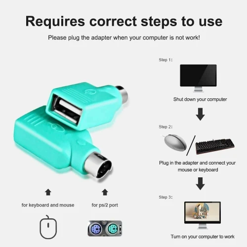 Adaptateur Convertisseur USB Femelle vers PS/2 Mâle pour Souris, Clavier