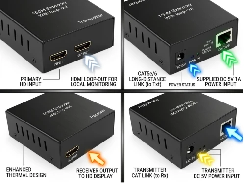 Extender & Rallonge HDMI HD 150 m sur Câble Ethernet Cat5e/6 with loop out